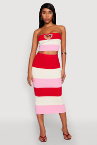Striped Rhinestone Heart Keyhole Tube Top