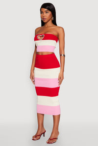 Striped Rhinestone Heart Keyhole Tube Top