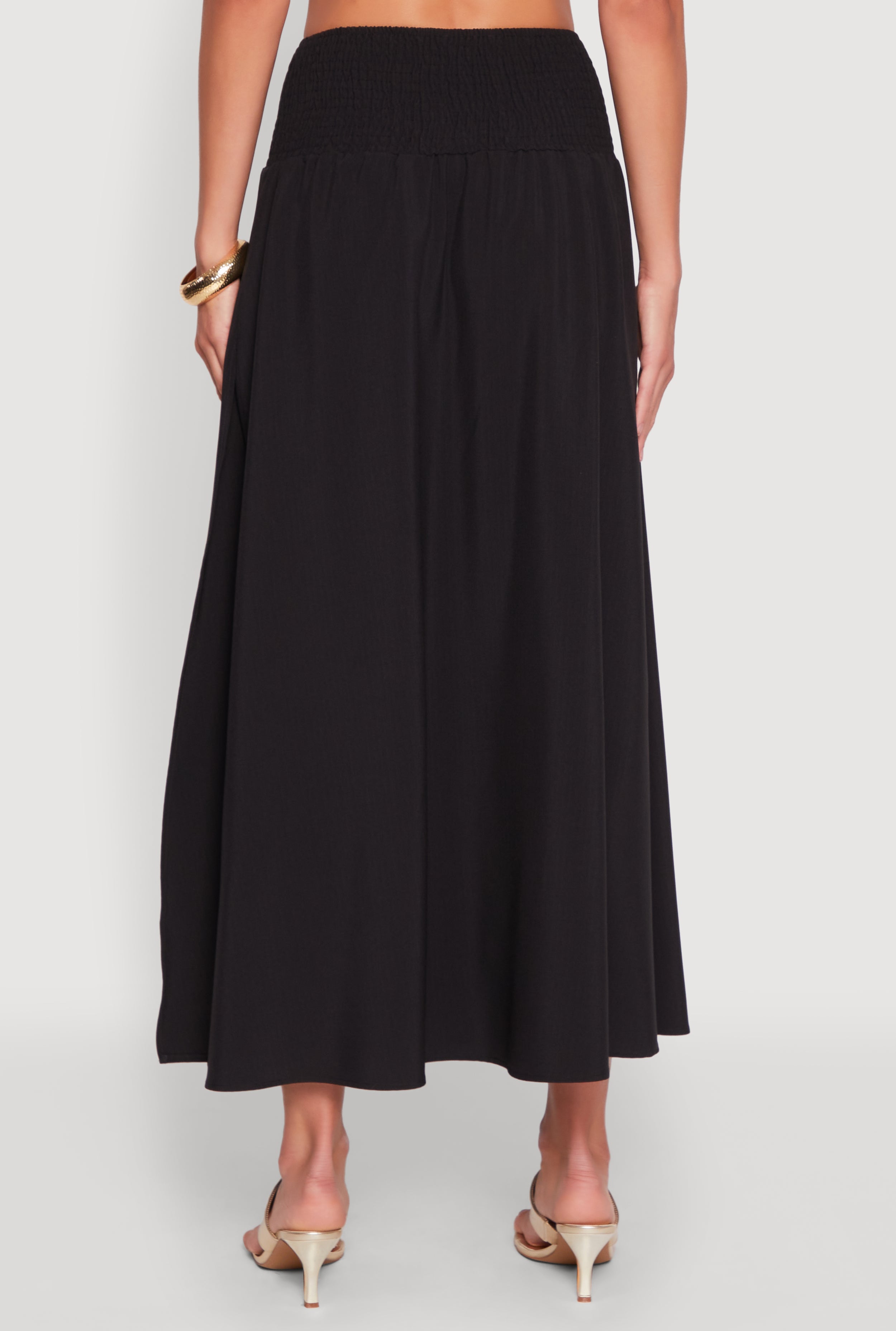 しらたま Smocked High Waist Side Slit Skirt