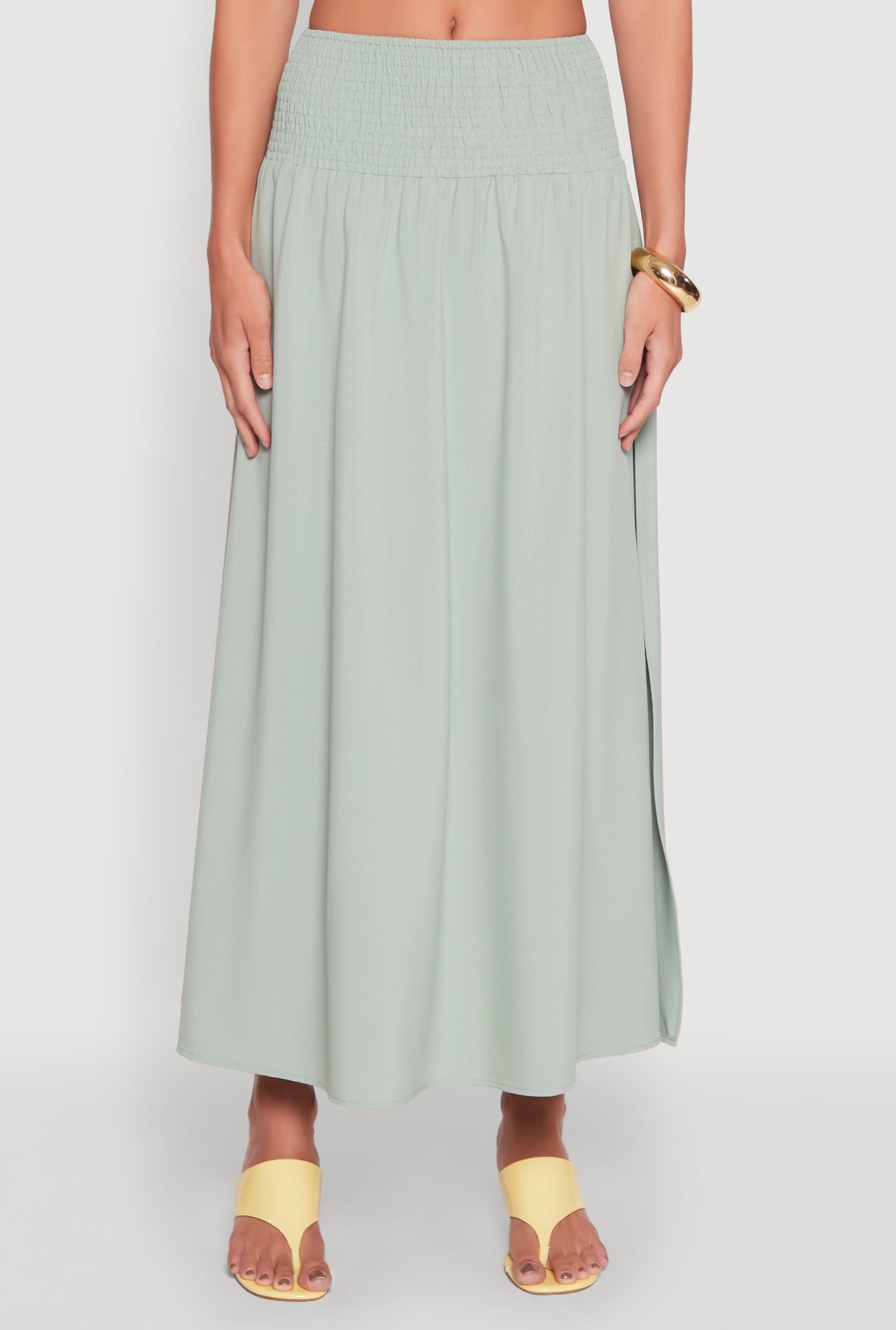Smocked High Waist Side Slit Skirt