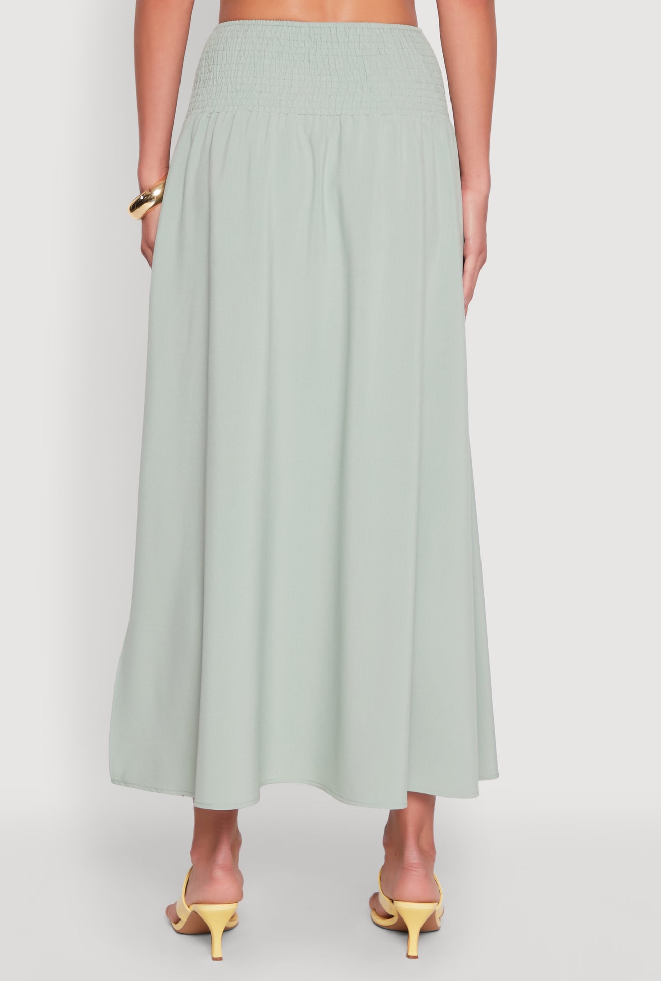 Smocked High Waist Side Slit Skirt