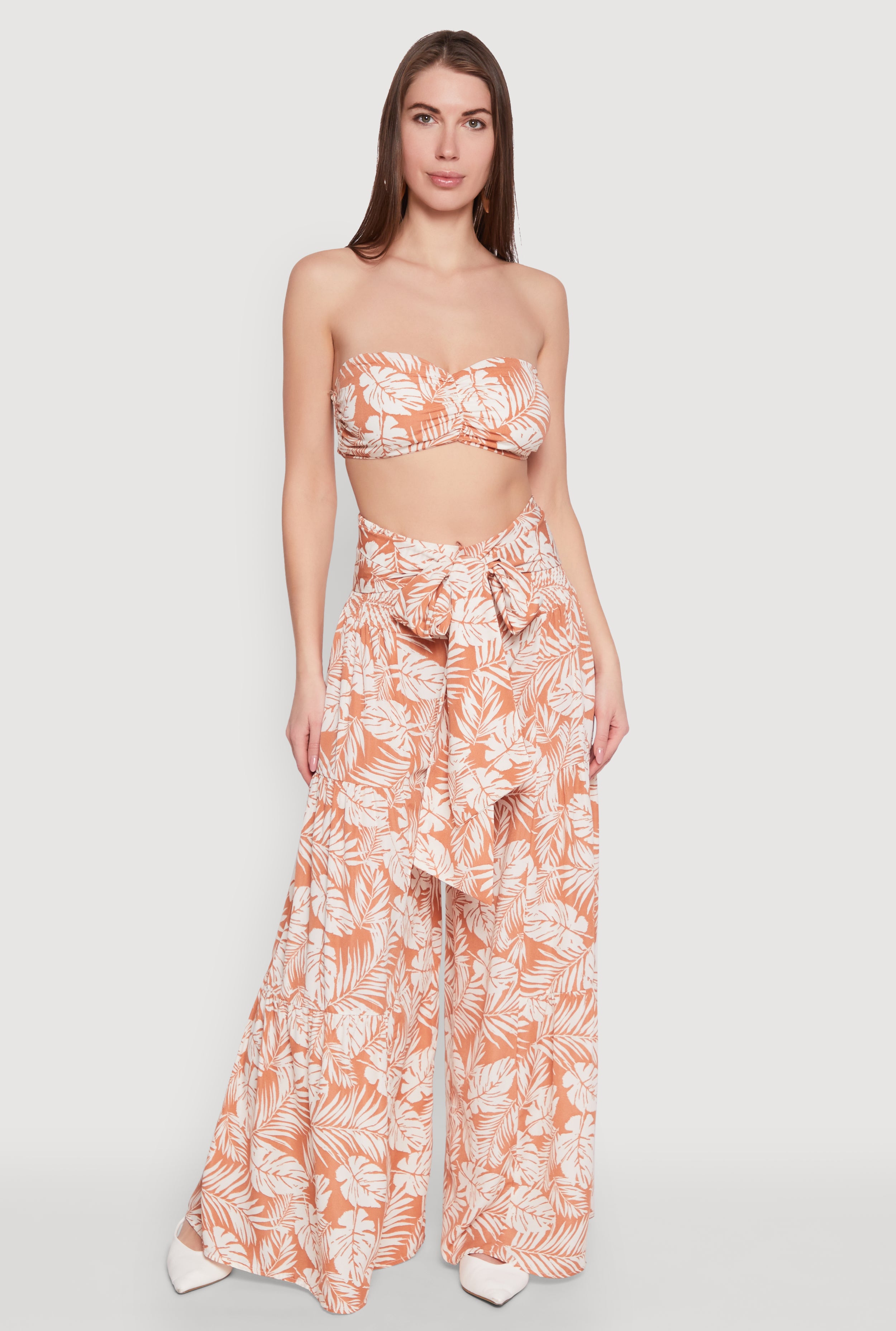 Airy Tie Front Tiered Leg Palazzo Pants