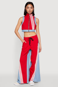 Denim Contrast Trim Crop Top
