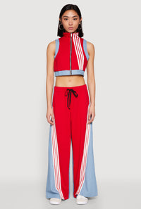 Denim Contrast Trim Crop Top