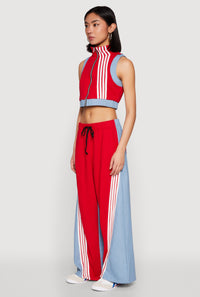 Denim Contrast Trim Crop Top