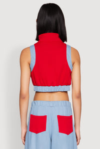 Denim Contrast Trim Crop Top