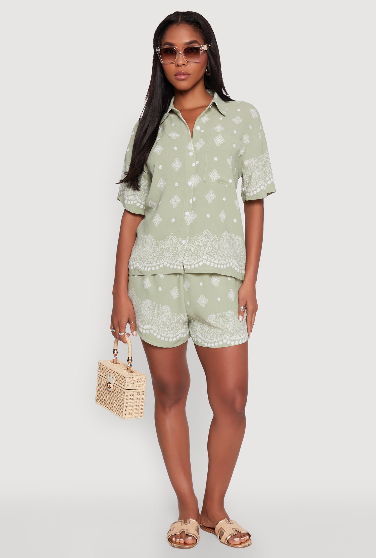 Crepe Knit Bandana Print Shirt