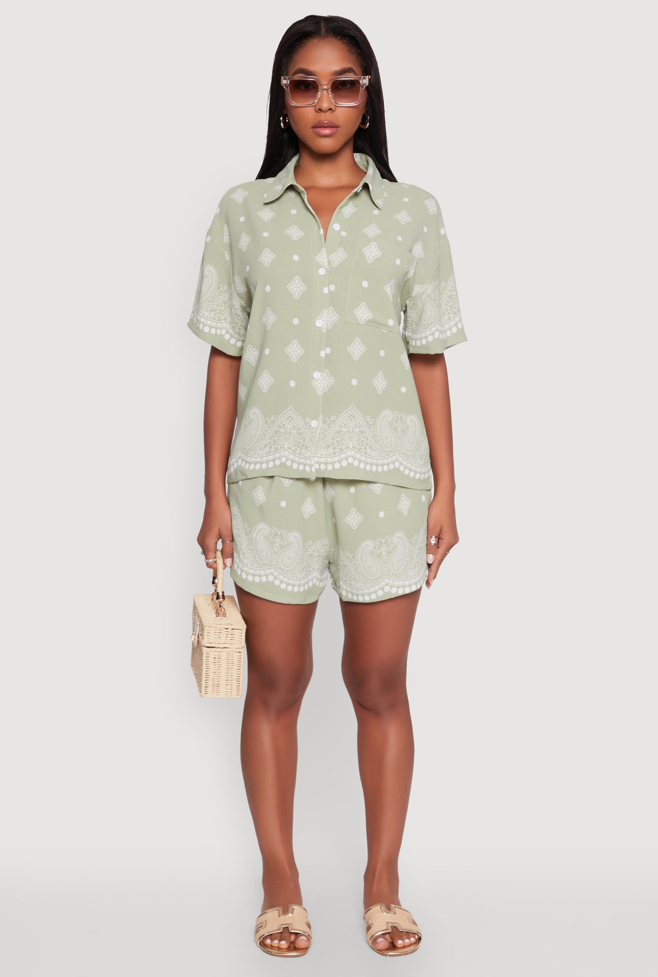 Crepe Knit Bandana Print Shirt