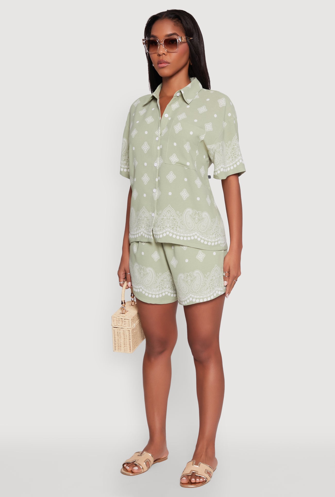 Crepe Knit Bandana Print Shirt