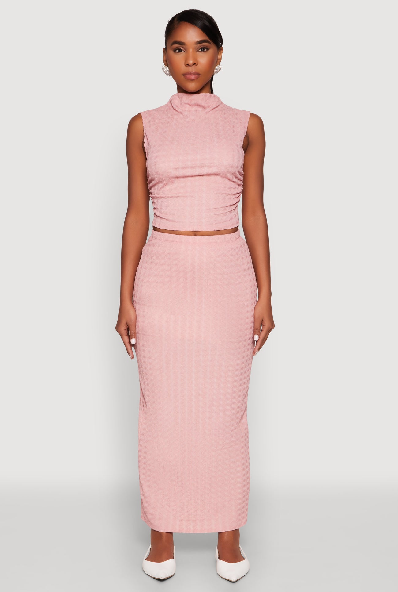 Ruched Funnel Neck Sleeveless Top - Main Image