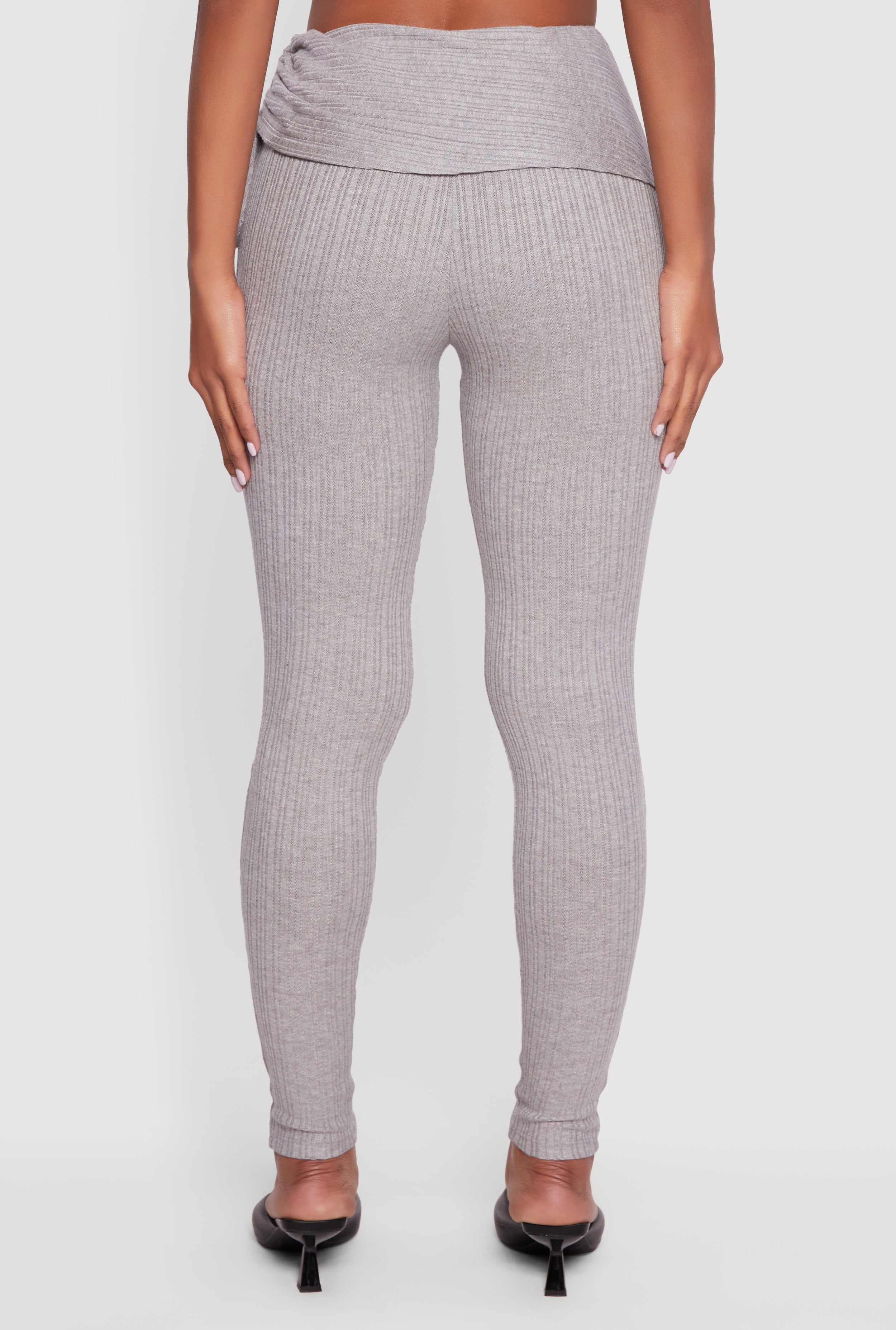 Brushed Rib Knit Fold Over Ruched Side Leggings