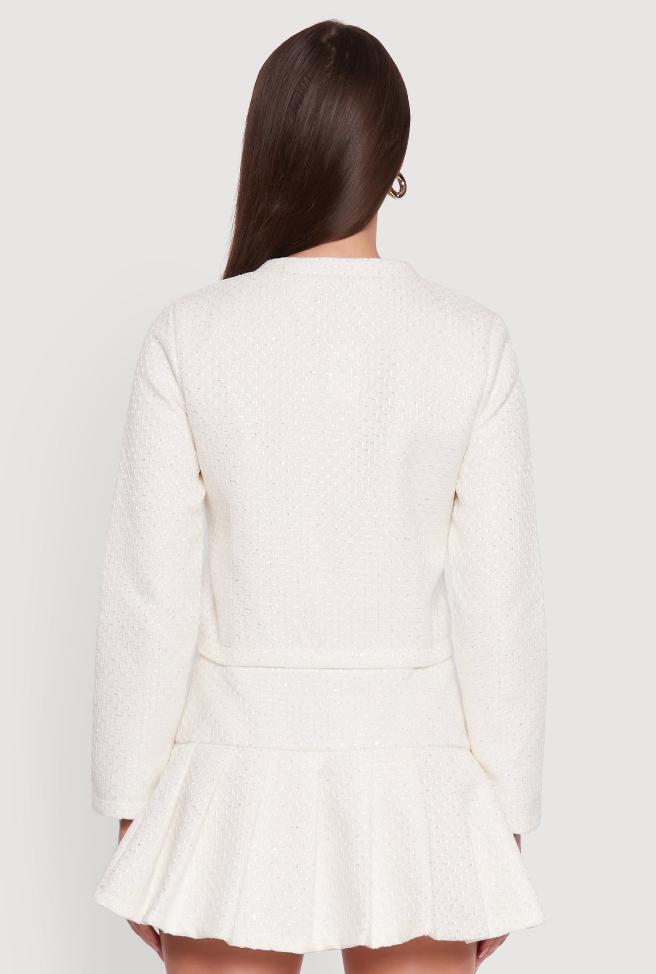 Tweed Flap Pocket Cropped Button Front Blazer
