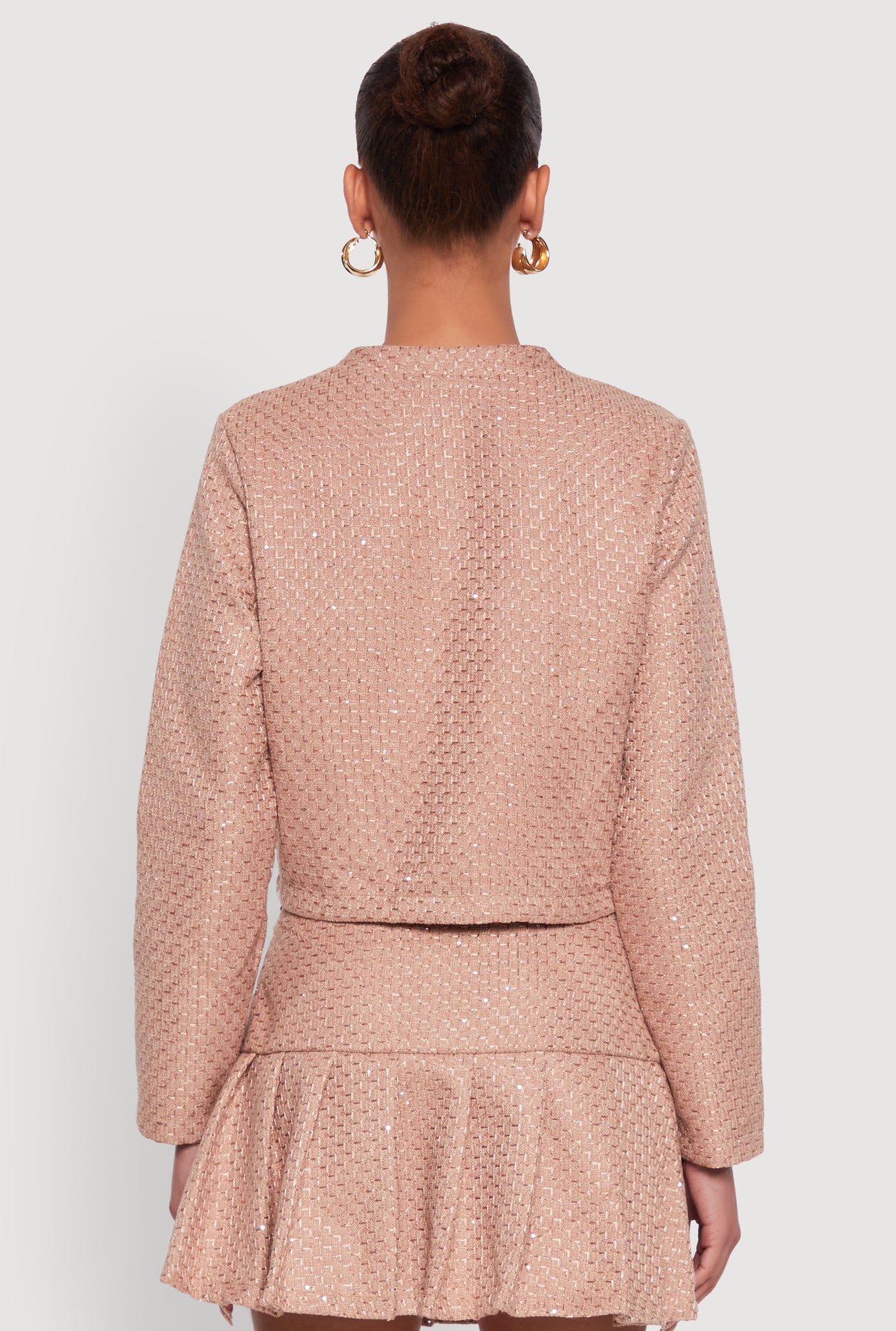 Tweed Flap Pocket Cropped Button Front Blazer