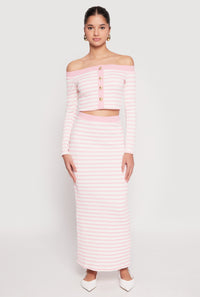 Striped Textured Knit Maxi Skirt