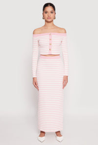 Striped Textured Knit Maxi Skirt