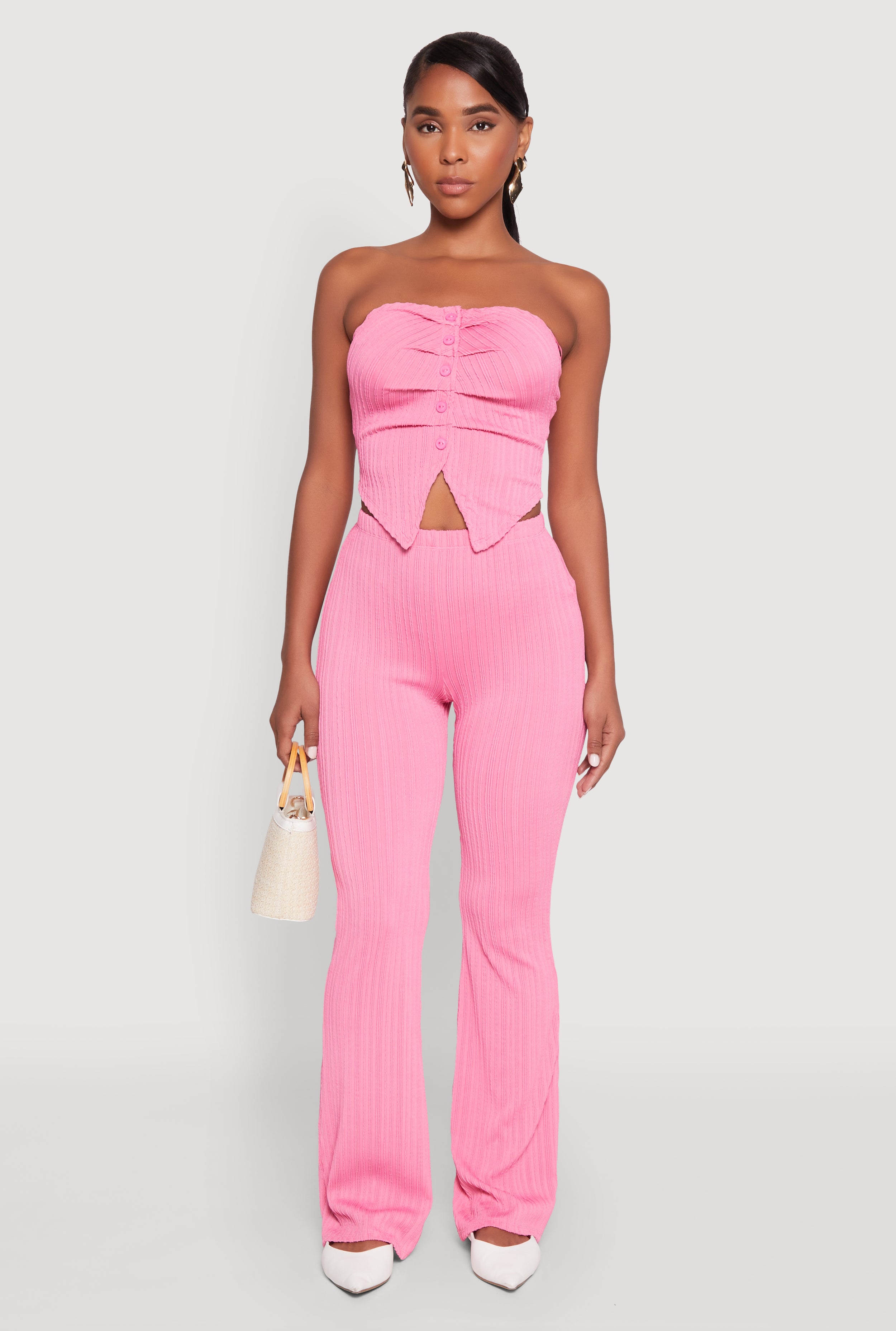 Ruched Textured Knit Tube Top