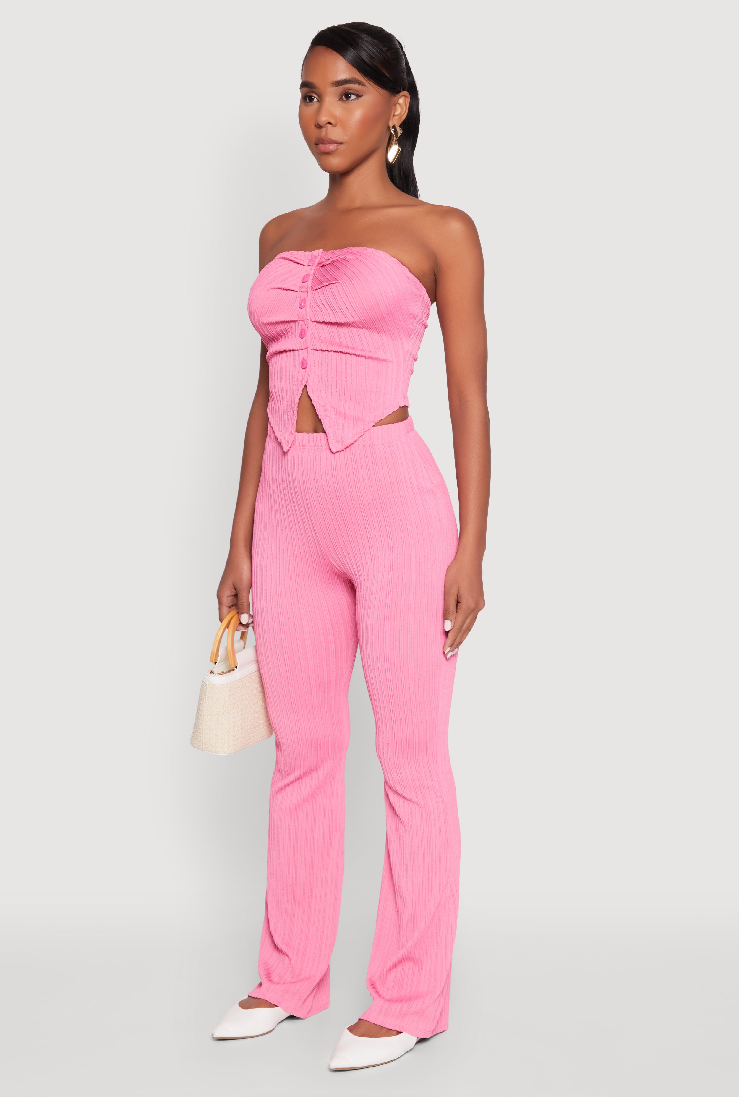 Ruched Textured Knit Tube Top