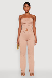 High Waisted Flared Rib Knit Pants