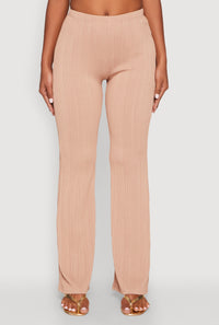 High Waisted Flared Rib Knit Pants