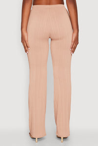 High Waisted Flared Rib Knit Pants