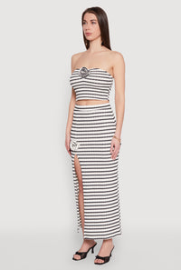 Rosette Detail Striped Tube Top