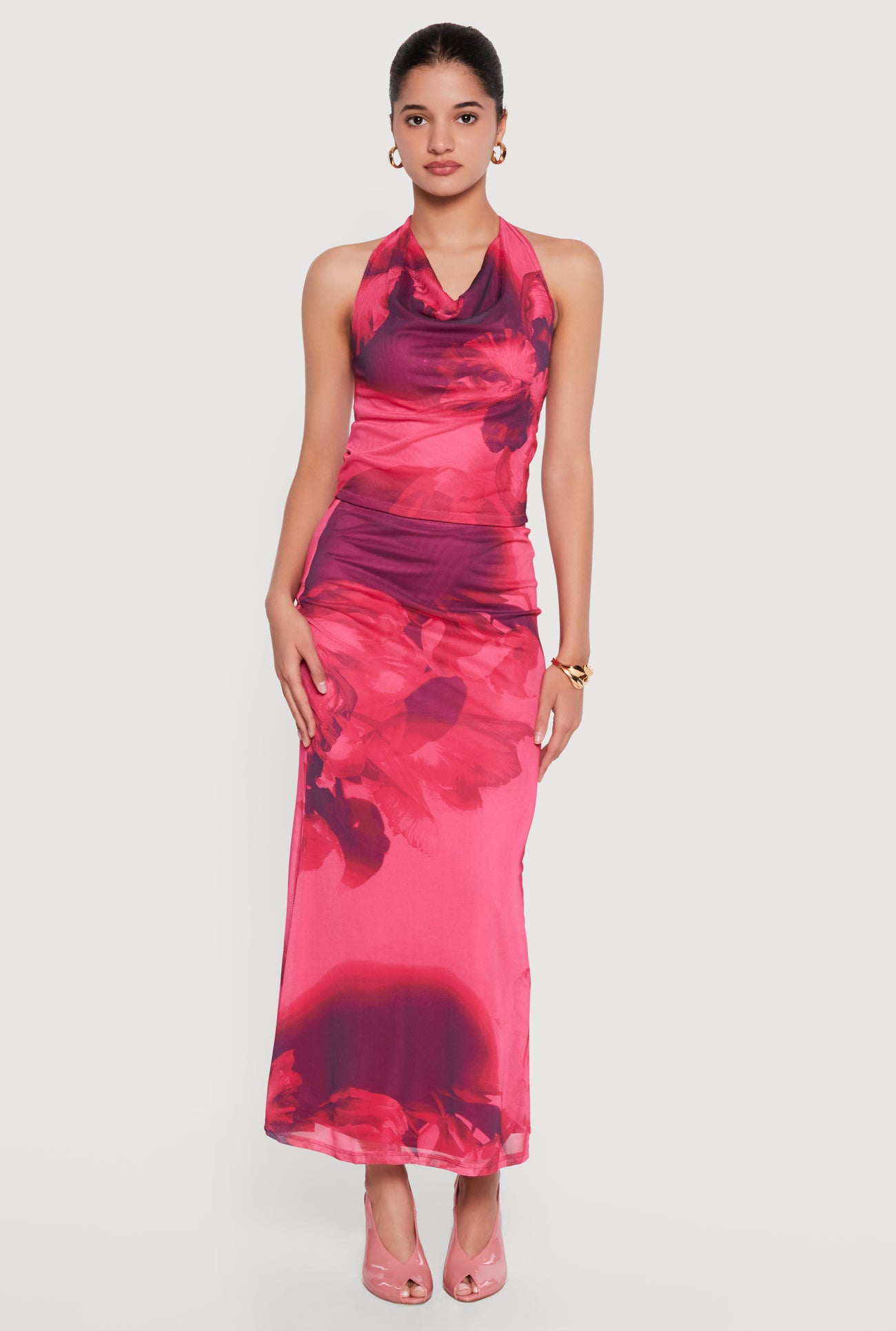 mesh cowl neck halter dress Mesh Cowl Neck Maxi Halter Dress Urban Planet