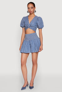 Smocked Waist Printed Mini Skirt