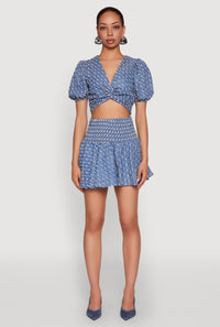 Smocked Waist Printed Mini Skirt