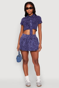 Mineral Wash Crop Top with Necktie
