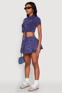 Mineral Wash Crop Top with Necktie