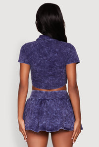 Mineral Wash Crop Top with Necktie
