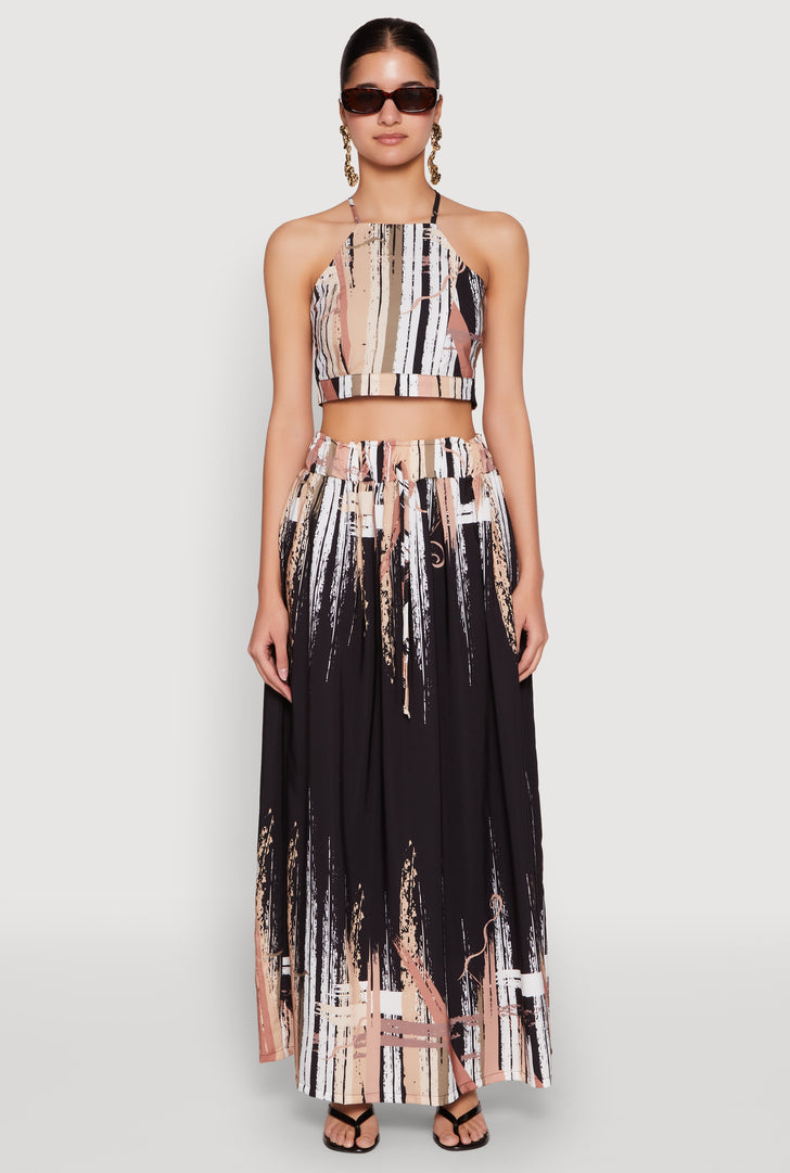 Abstract Brush Stroke Print Maxi Skirt