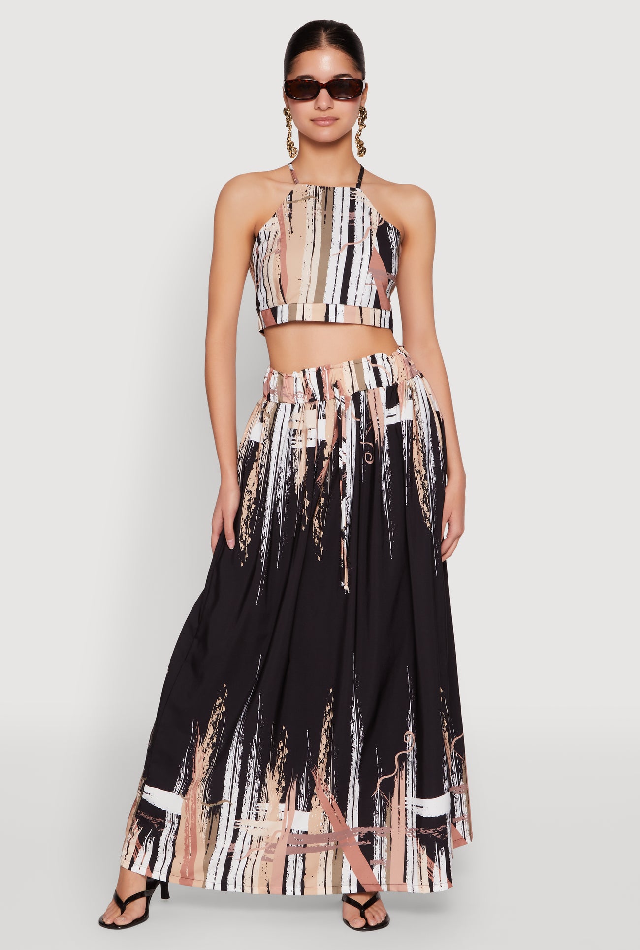 Abstract Brush Stroke Print Maxi Skirt