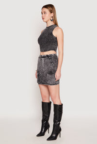 Ribbed Knit Acid Wash Cropped Tank Top