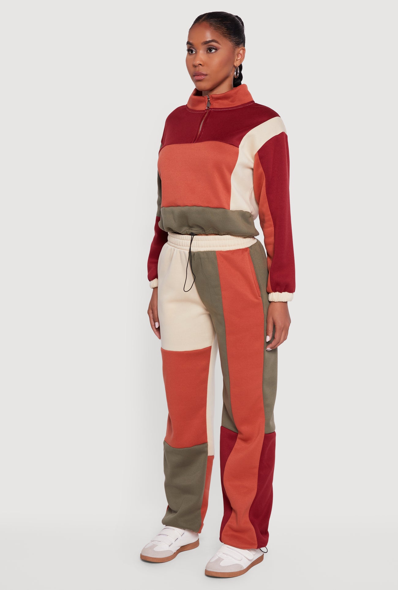 Color Block Quarter Zip Funnel Neck Sweatshirt