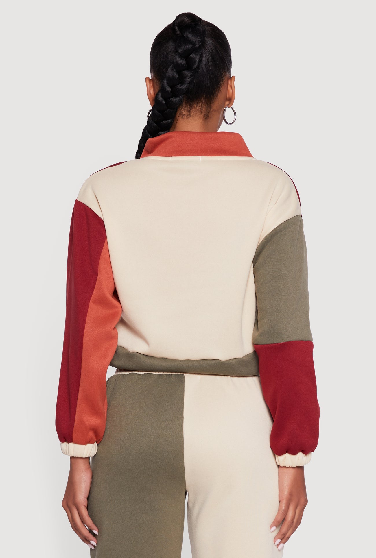 Color Block Quarter Zip Funnel Neck Sweatshirt
