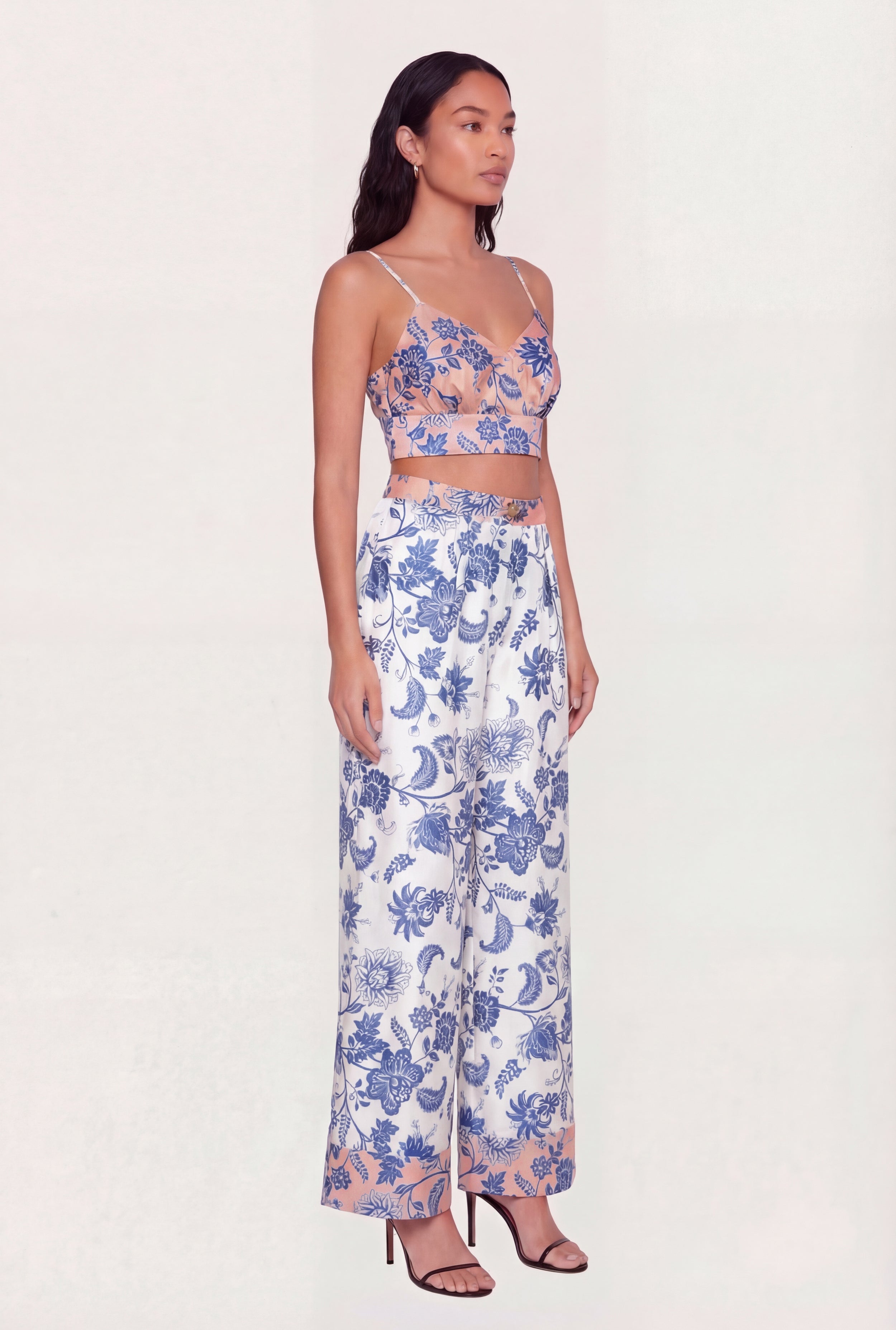 Floral Satin Print Faux Wrap Crop Top