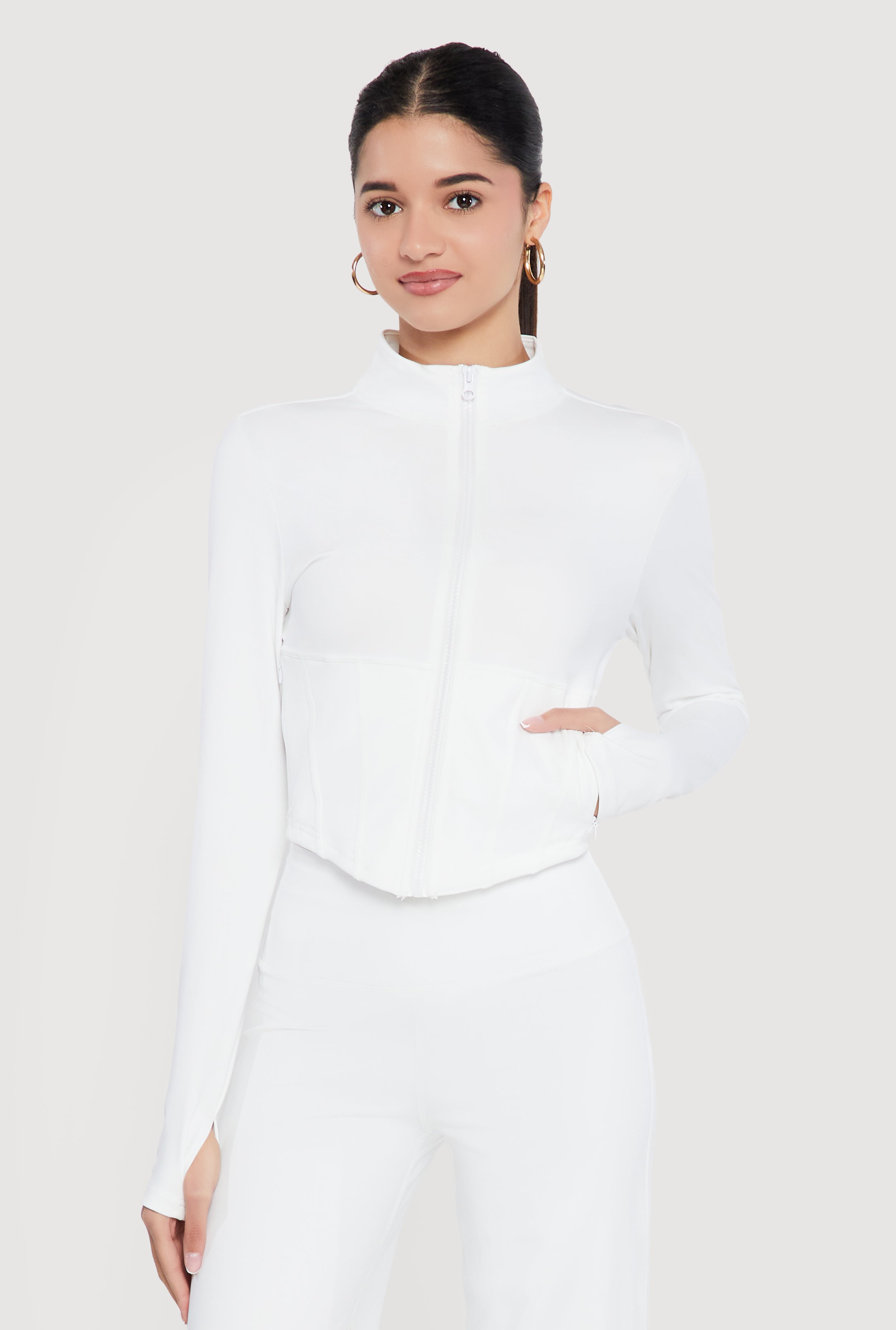 Zip Front Corset Detail Mock Neck Track Jacket