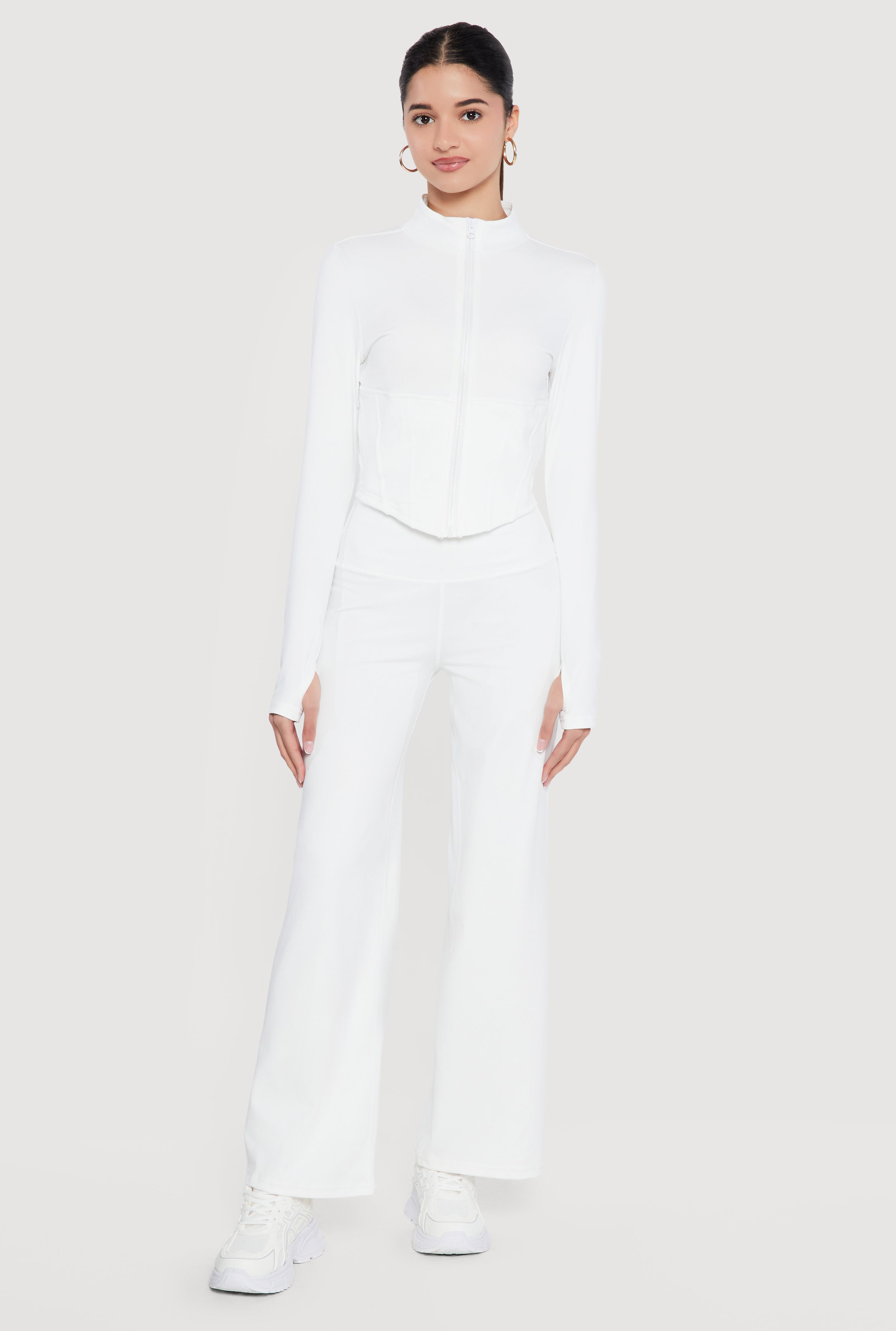 Zip Front Corset Detail Mock Neck Track Jacket
