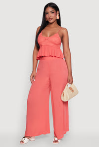Crochet Overlay Peplum Crop Top with Scoop Neck