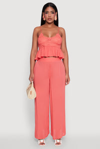 Crochet Overlay Peplum Crop Top with Scoop Neck