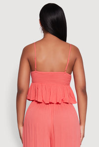 Crochet Overlay Peplum Crop Top with Scoop Neck
