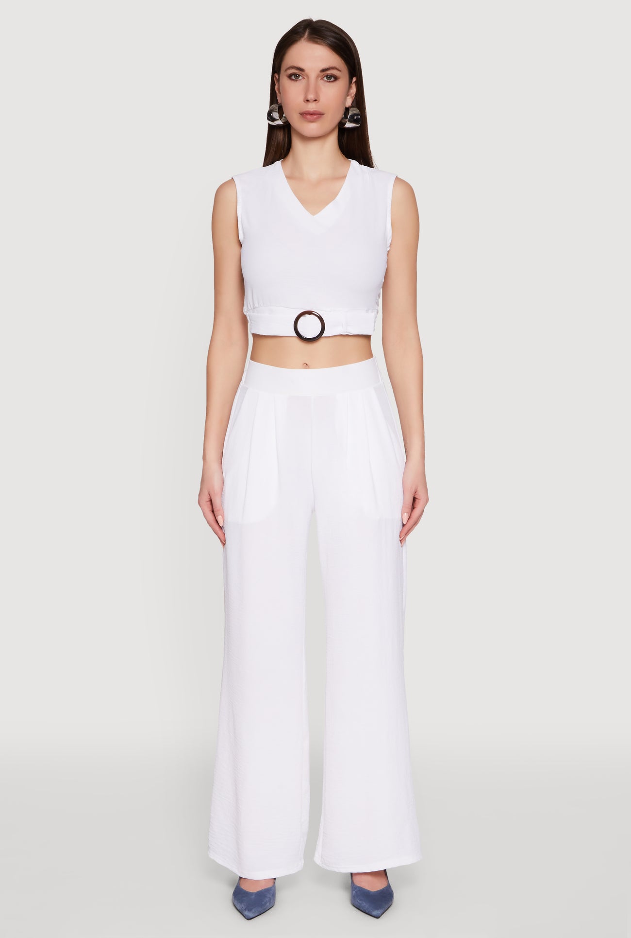 Trendy Pleated Detail Crepe Knit Palazzo Pants - Main Image