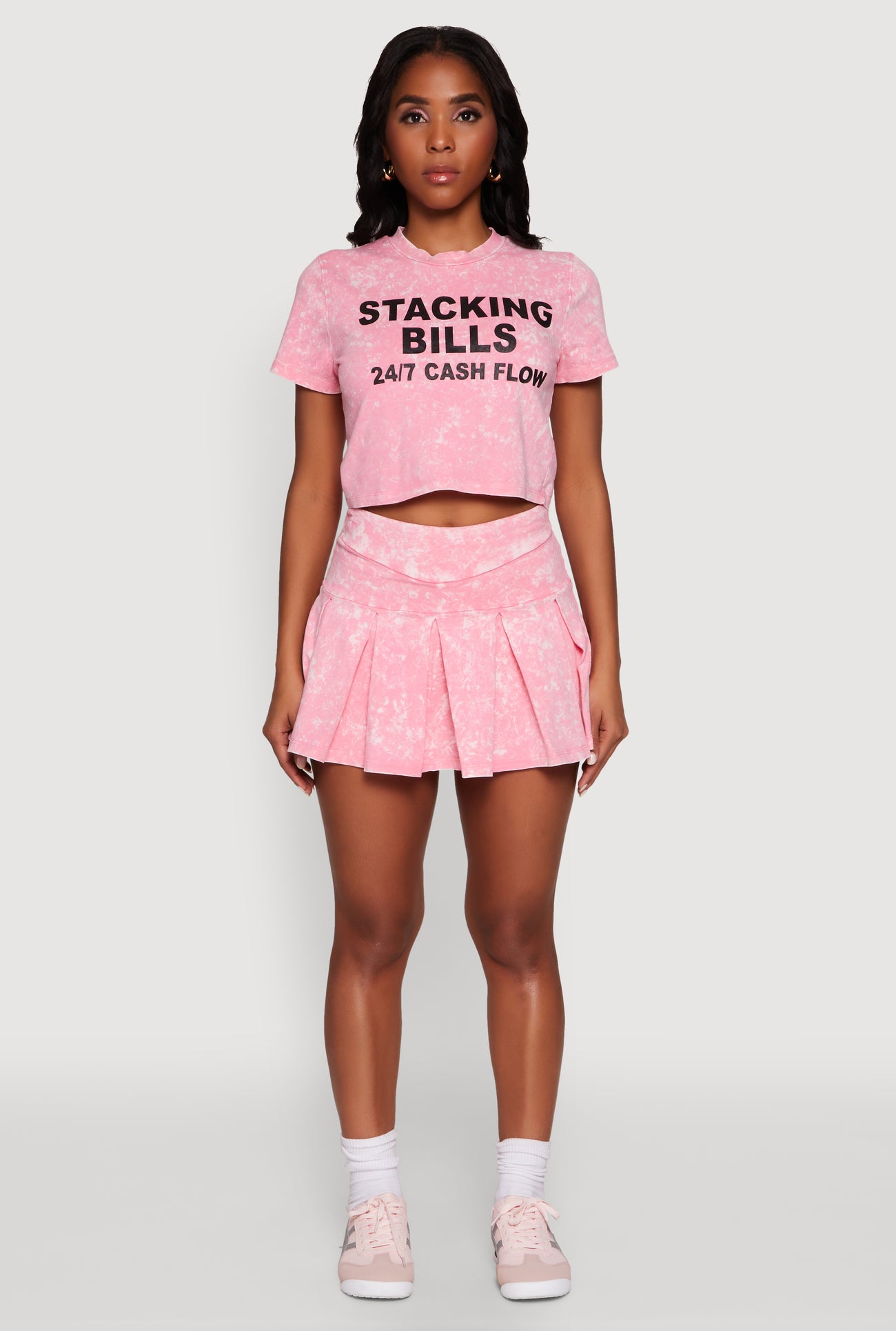 Trendy Mineral Wash High Waisted Pleated Skirt