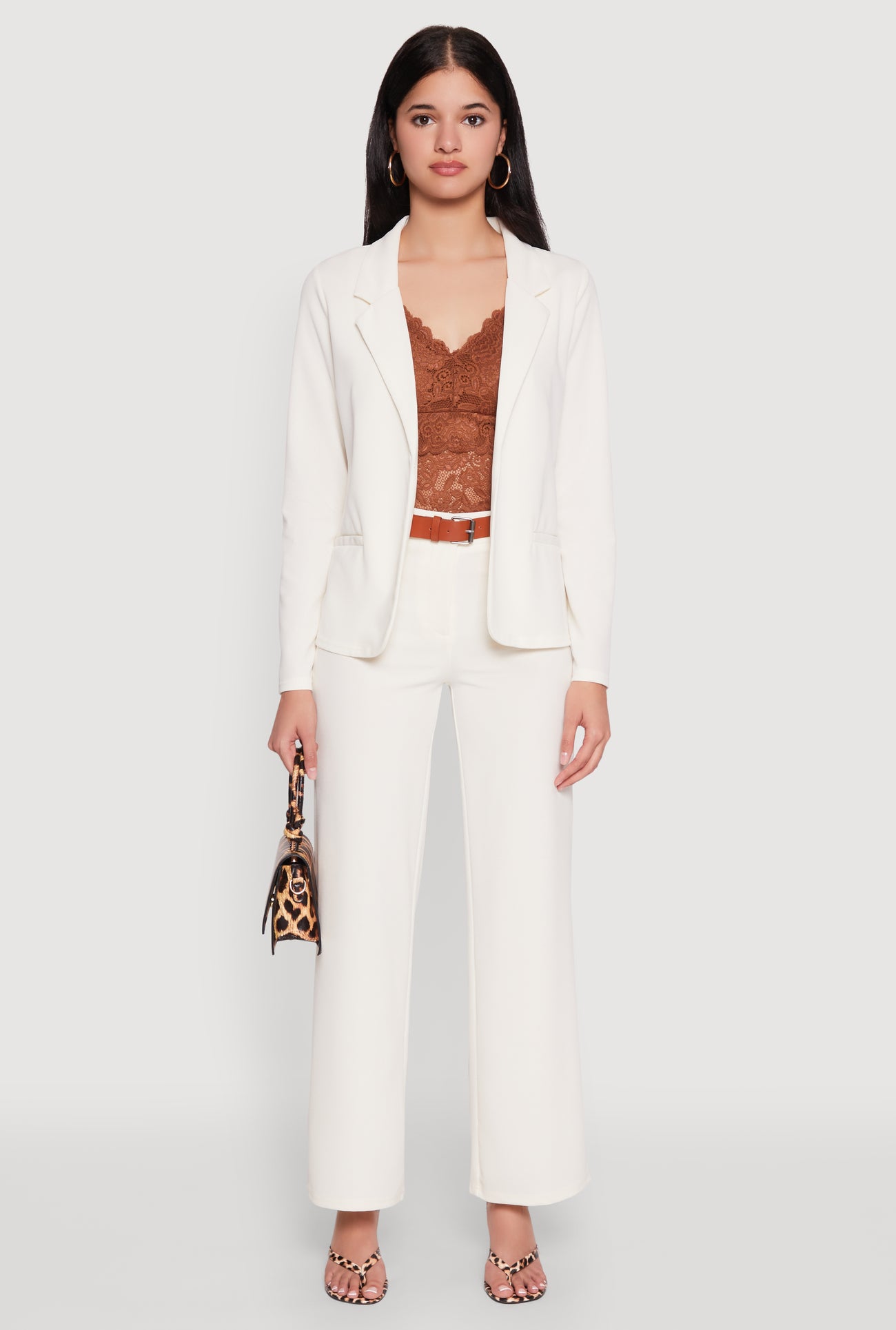 Crepe Knit Belted Dress Pants