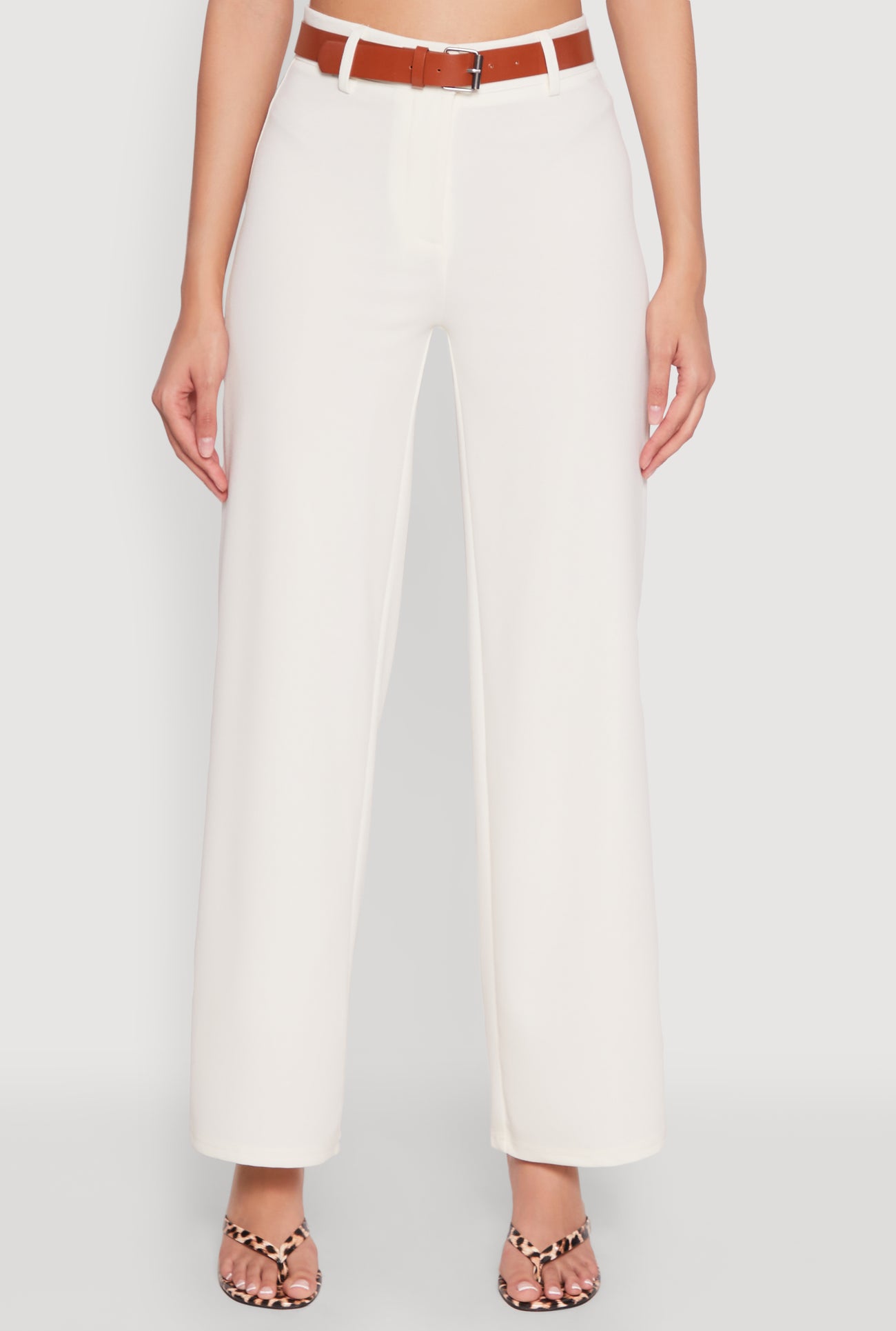 Crepe Knit Belted Dress Pants