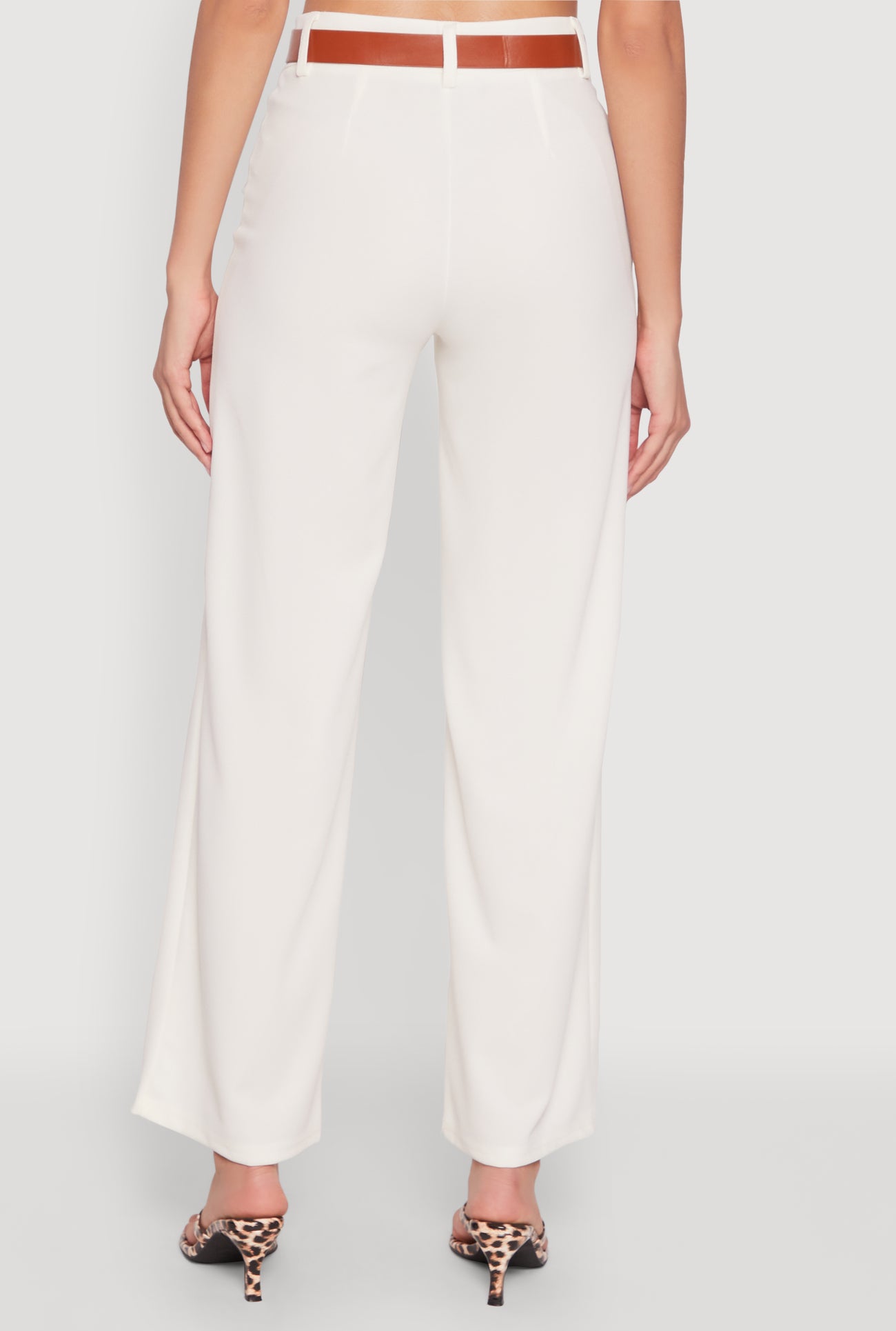 Crepe Knit Belted Dress Pants