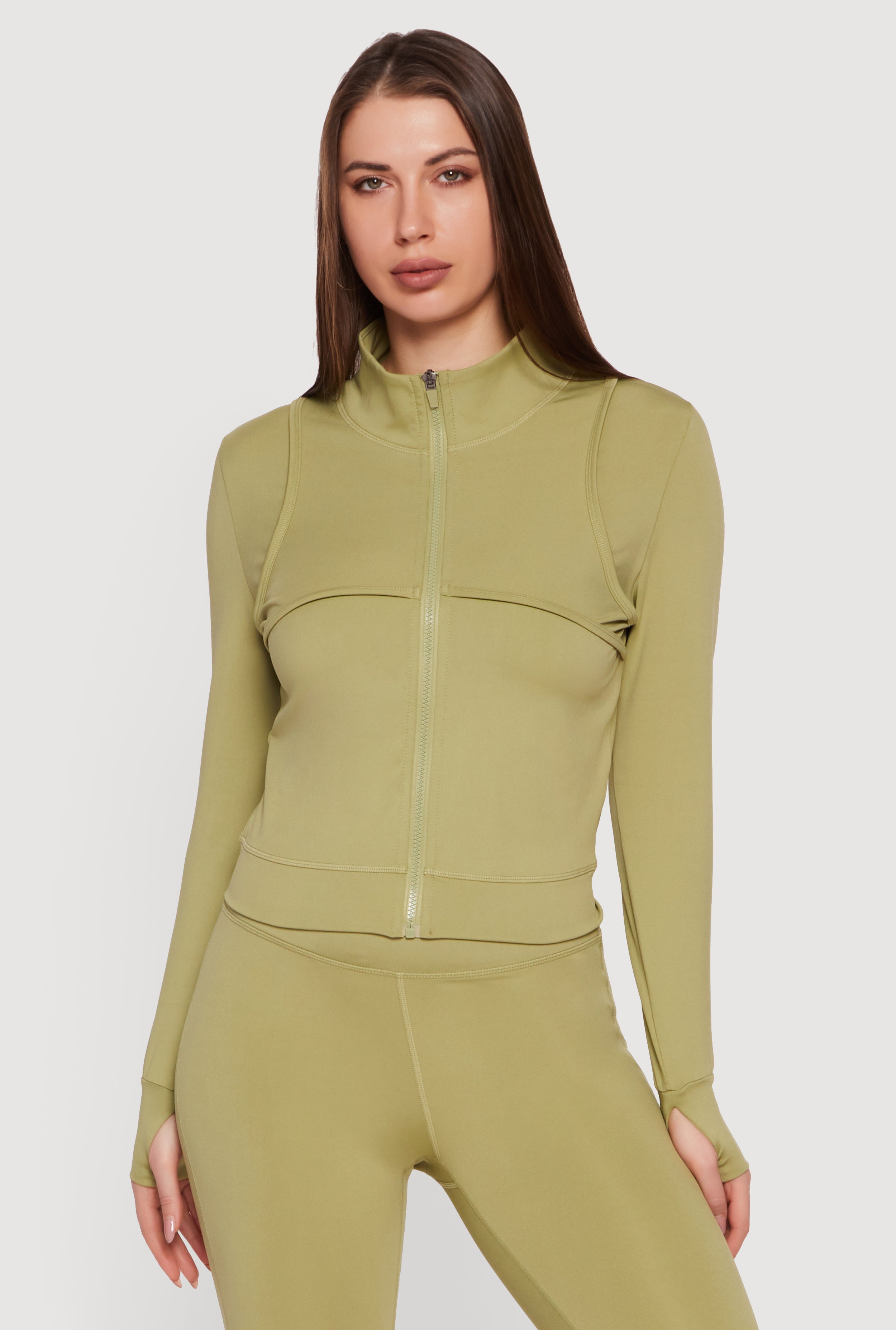 Long Sleeve Mock Neck Yoga Jacket with Thumb Holes