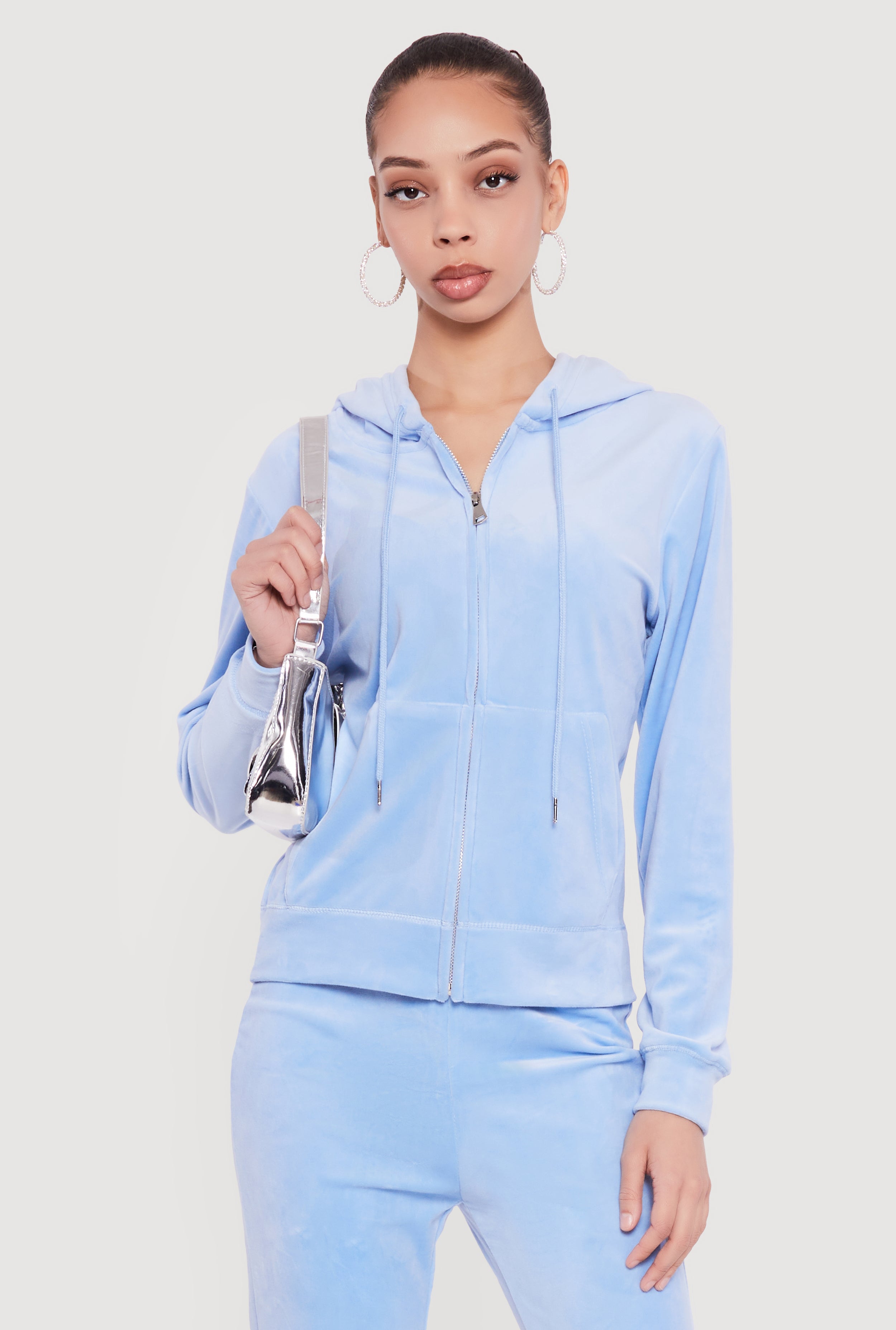Rhinestone Rampage Velour Zip Front Hoodie