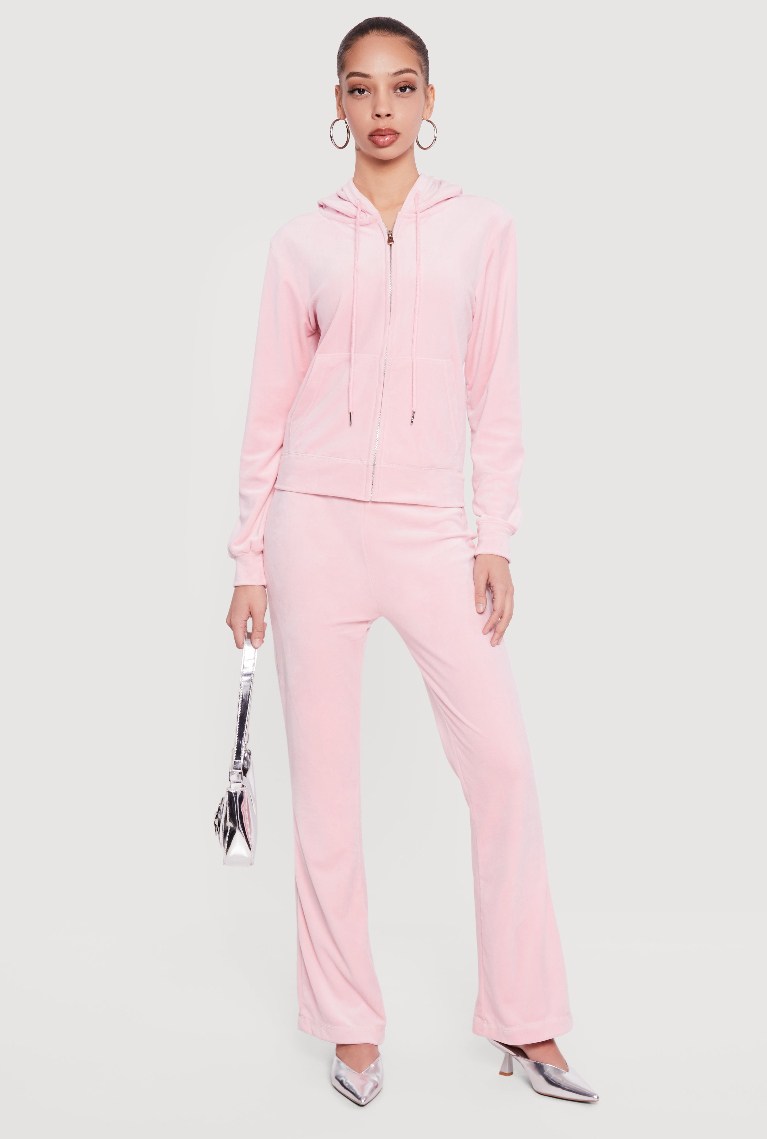 Rhinestone Rampage Velour Zip Front Hoodie